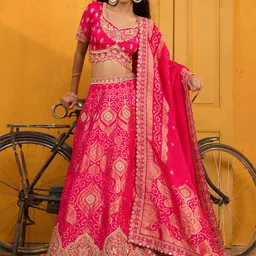 Koskii Embroidered Thread Work Ready to Wear Lehenga & Blouse With Dupatta-picture-4