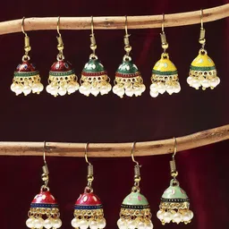 Anouk Set of 5 Gold-Plated Artificial Beads Dome Shaped Jhumkas-9