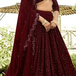 Warthy Ent Embroidered Sequinned Semi-Stitched Lehenga & Unstitched Blouse With Dupatta image 3