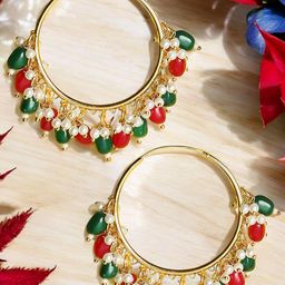 Anouk Artificial Beads Beaded Circular Shaped Hoop Earrings-9