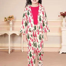 BAESD Girls Printed Round Neck Linen Top With Trouser & Jacket-image-91
