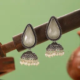 Saraf RS Jewellery Artificial Stones Studded & Pearls Beaded Oxidised Dome Shaped Jhumkas-42