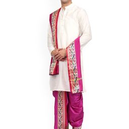 RAMESHWARAM FABRICS Men Solid Kurta with Dhoti Pant & Dupatta image 3