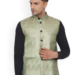 VEERA PARIDHAAN Banarasi Mandarin Collar Nehru Jacket-image-61