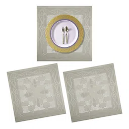 Kuber Industries Set Of 3 Cream-Coloured Cotton Square Plain Net Placemats image 2