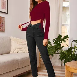 ODETTE Women Boat Neck Long Sleeves Crop Top-image-90