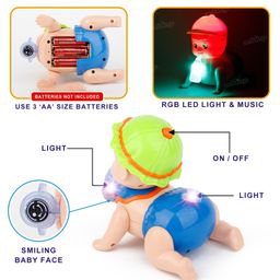 Zest 4 Toyz Runing and Weeping Naughty Baby Crawling Toy With Music and 3D Lights - Color May Vary image 5
