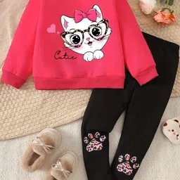 KEESOR Girls Rose & Black Printed T-shirt & Joggers Clothing Set-picture-38