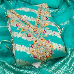 KALINI Embroidered Art Silk Unstitched Dress Material-image-73