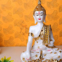 GW CREATIONS Gold-Toned & White Beautiful Lord Gautam Buddha Religious Idol Showpiece-image-63