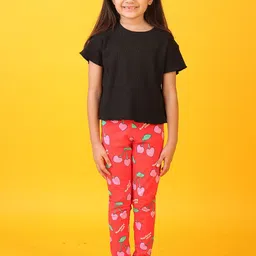 Anthrilo Girls Ribbed Round Neck T-shirt With Leggings Set-39