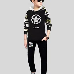 TICOSS Boys Camouflage Printed Hooded Neck T-shirt With Trousers-image-62
