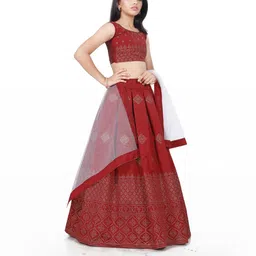 Shoryam Fashion Girls Maroon Raw Silk Lehenga Choli-picture-20