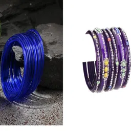 SOMIL Set of 18 Blue Alloy Artificial Stones & Beads Bangles-image-92