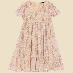 Allen Solly Junior Girls Floral Print Round Neck Cotton A-Line Dress-picture-14