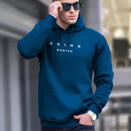BEING WANTED Men Teal Regular Fit Hooded Sweatshirt-picture-25