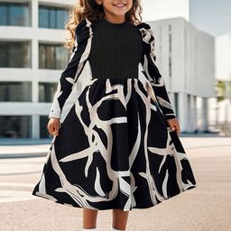 INCLUD Girls Abstract Printed Fit & Flare Midi Dress-picture-3