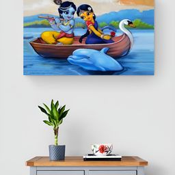 Tushaco Handicrafts Blue & Green Radha Krishna Religious Canvas Wall Art-image-46