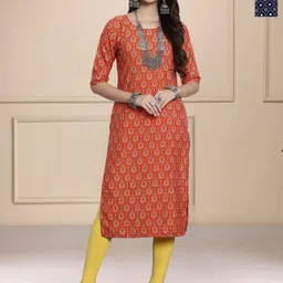 HERE&NOW Selection Of 2 Floral Printed Round Neck Straight Kurtas-picture-31