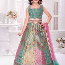 JAY NAGNATH FAB Girls Printed Mirror Work Tie and Dye Ready to Wear Lehenga & Blouse With Dupatta-37