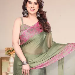 MAGNEITTA Solid Pure Chiffon Saree with Printed Border-picture-35