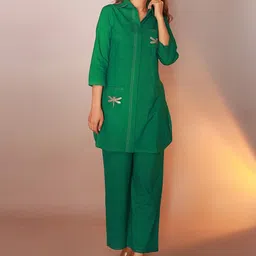Coordnord Shirt Collar Pure Cotton Top with Trouser-53