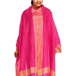Exotic India Plain Dupatta From Jharkhand With Woven Stripes On Border-41