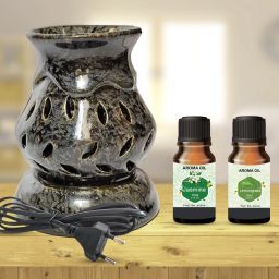 PEEPRESION Electric Ceramic Aroma Oil Diffuser with Lemongrass & Jasmine Oils (10ml Each) Suitable For| Home, Office, Spa, Bedroom, Club, Temple, Pub Bar, Gym, Conference Hall, Studio Diffuser-37