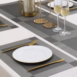 HOKIPO Grey 5-Pieces Textured & Colourblocked Rectangular Table Placemats & Table Runner image 2