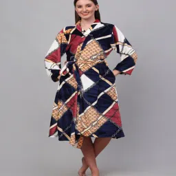 klotthe Multicolor Geometric Woolen Women Bath Robe With Belt (M)-picture-20