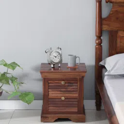 amberville from pepperfry Carleson Sheesham Wood Bedside Table In Scratch Resistant Honey Oak Finish With Drawers-picture-15
