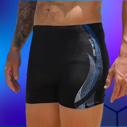 Black Printed Swimming Shorts Trunk Swimsuit Swimming Costume for Men Self Design Men Trunk Black Swimsuit-image-36