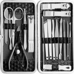 18 in 1 Stainless Steel Manicure Pedicure Set Nail Cutter Scissors Care Set Tweezers Knife Ear Pick Eyebrow Scissors Utility Tools Grooming Kits with Leather Case-image-42