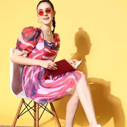 Berrylush Abstract Printed Fit & Flare Mini Dress-image-42