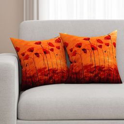SEJ by Nisha Gupta Orange Set of 2 Printed 16'' x 16'' Square Cushion Covers-4