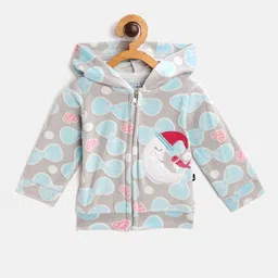 Moms Love Infant Girls Grey & Blue Heart Print Applique Detail Cotton Hooded Sweatshirt-image-66