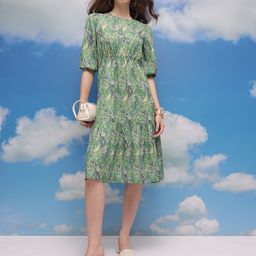 CORSICA Paisley Printed Puff Sleeves Gathered Detailed Tiered A-Line Dress-image-18
