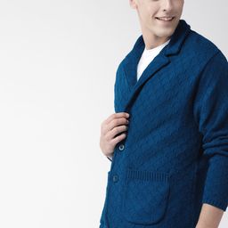 Mast & Harbour Men Teal Blue Self Design Cardigan-image-72
