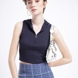 glitchez Urban Street Glam Textured Hooded Fitted Crop Top-image-26