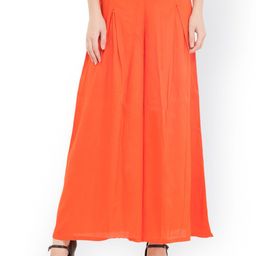 Bitterlime Women Orange Flared Solid Palazzos-picture-49