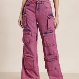 HERE&NOW Women Wide Leg Acid Wash Jeans-picture-12