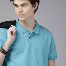 The Roadster Lifestyle Co. Men Blue & White Printed Polo CollarPure Cotton T-shirt-image-45