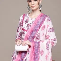 Readiprint Fashions Women Floral Thread Work Pure Cotton Kurta with Trousers & Dupatta-image-47