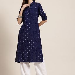 HERE&NOW Geometric Printed Indigo Kurta-1