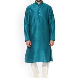 KISAH Men Teal Blue & White Solid Kurta with Churidar-picture-12