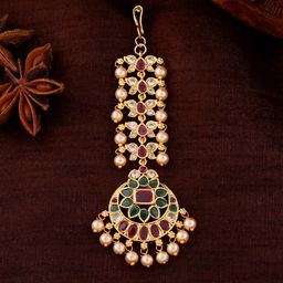 Estele Gold-Plated AD-Studded & Beaded Maang Tikka-image-19