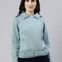 Campus Sutra Women Solid Blue Tailored Jacket-image-9