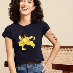 Mast & Harbour Women Floral Printed Pure Cotton T-shirt-picture-2