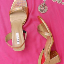 ELLE Gold-Toned Textured Block Sandals 2 Inch Heels-14