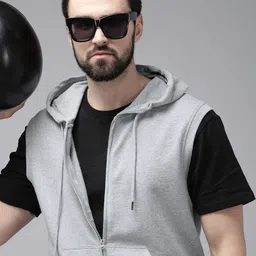 Roadster The Lifestyle Co. Men Grey Melange Solid Hooded Sweatshirt-picture-13